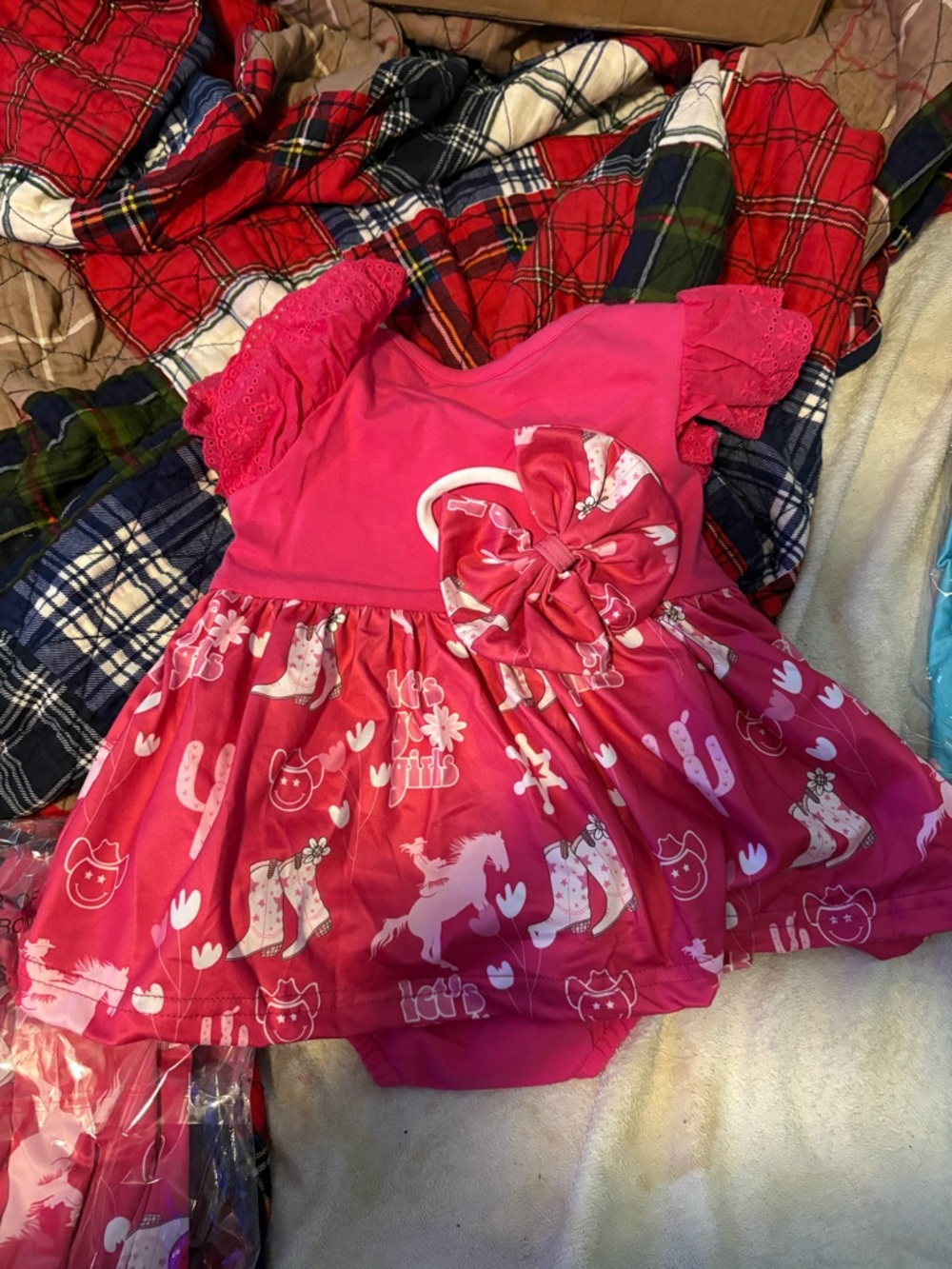 Pink Western Baby Dress with Bow